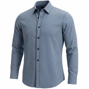 👛(ANY 2/$25) GEORGE Dark Blue/Light Blue Pinstriped Long Sleeved Shirt